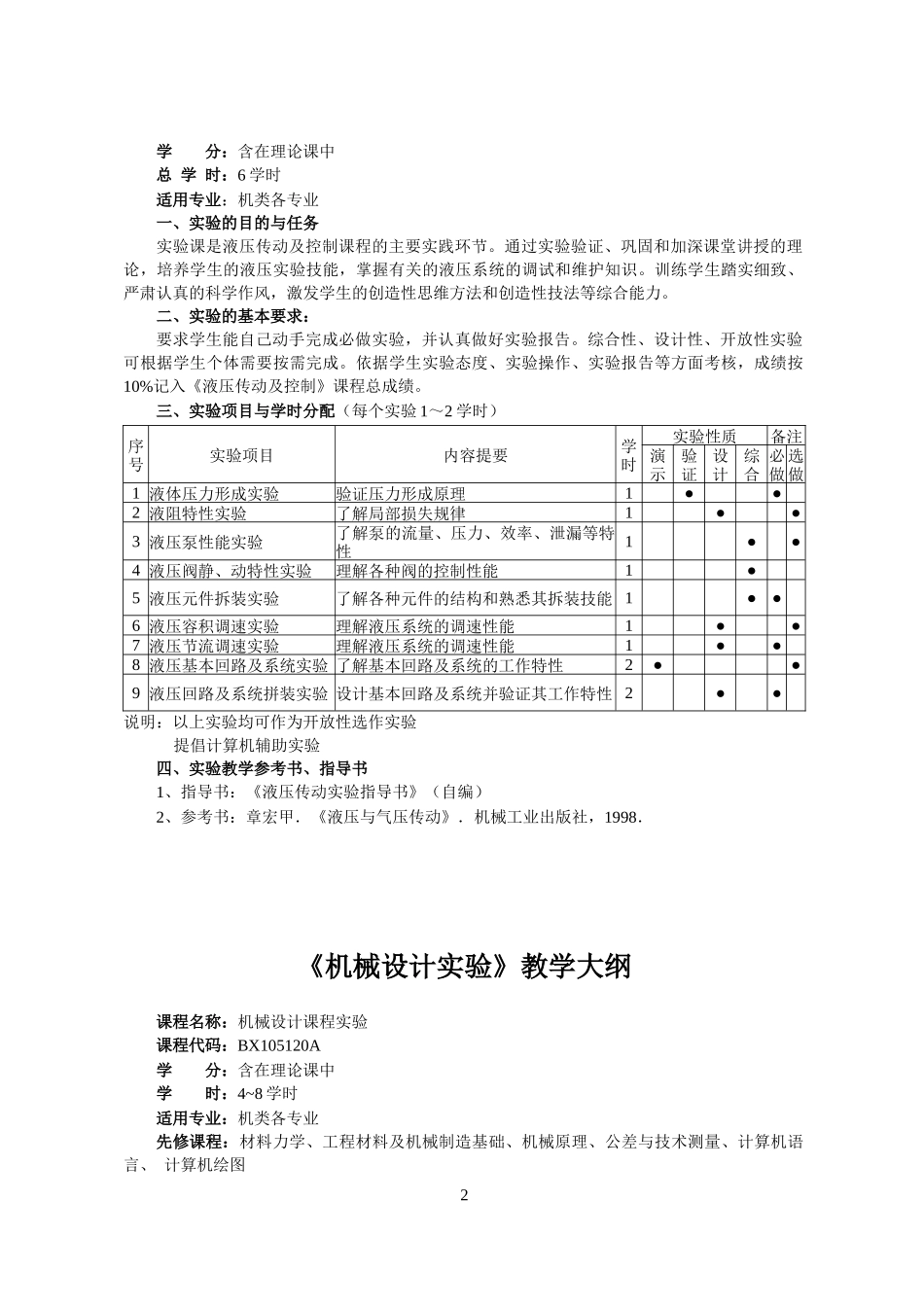 机械原理实验教学大纲_第2页