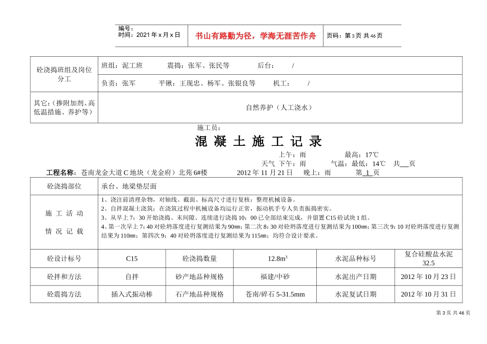 混凝土施工记录(DOC39页)_第3页