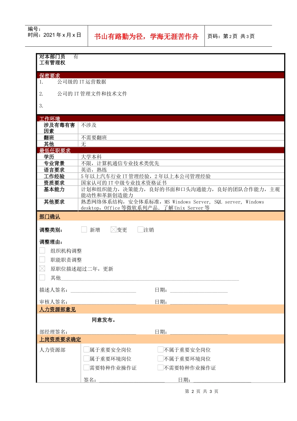 某大型电子公司IT负责人职位说明书_第2页