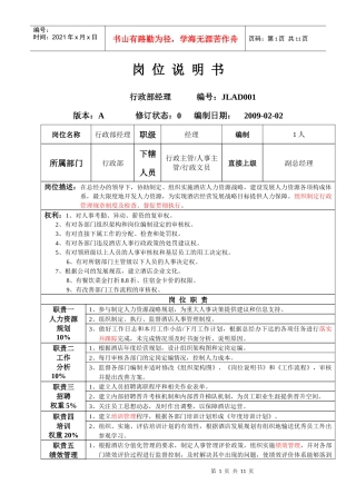 星级酒店岗位说明书