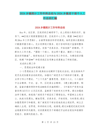 2024乡镇统计工作年终总结与2024乡镇老干部个人工作总结汇编