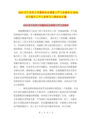 2024关于农民工问题的社会调查三严三实报告与2024关于银行三严三实学习心得体会汇编