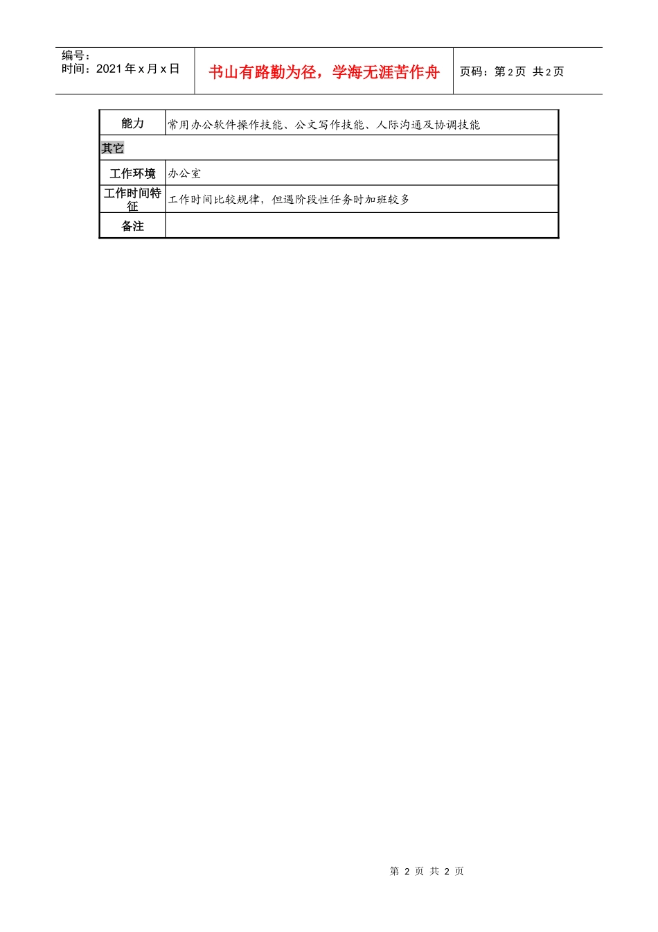 日化企业省办事处出纳岗位说明书_第2页