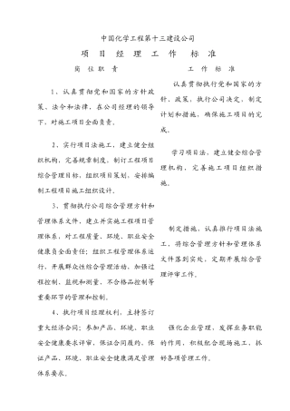 某建设公司项目经理部工程管理部主任工作标准