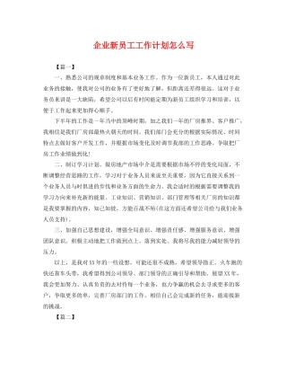 企业新员工工作计划怎么写 