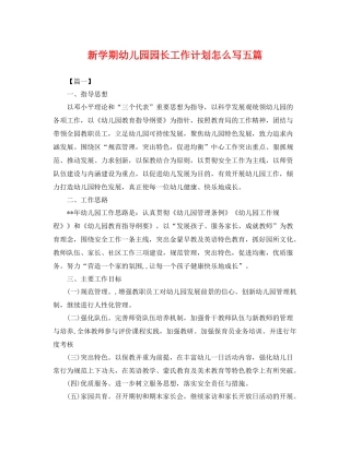 新学期幼儿园园长工作计划怎么写五篇 