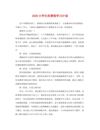 小学生的暑假学习计划 