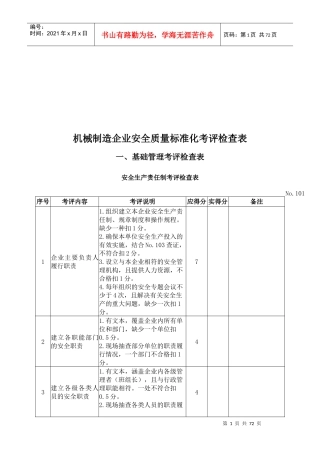 机械制造企业考评检查表汇编