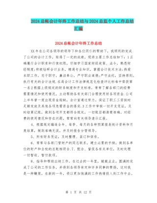 2024总帐会计年终工作总结与2024总监个人工作总结汇编