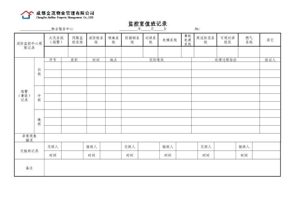 物业管理公司监控室值班记录_第1页