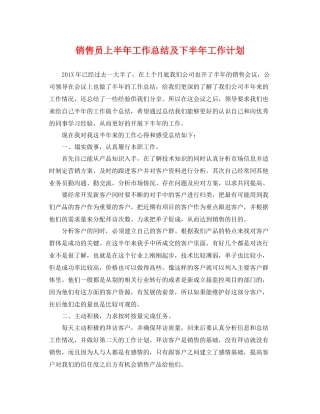 销售员上半年工作总结及下半年工作计划 