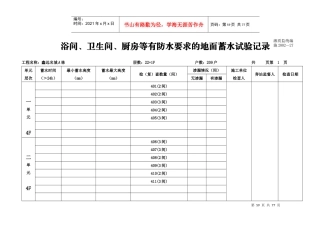 浴间、卫生间、厨房等有防水要求的地面蓄水试验记录