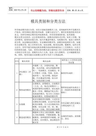 模具类别和分类方法