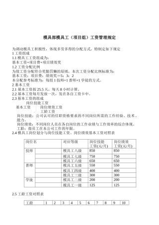 模具部模具工工资管理规定