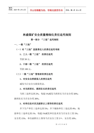 某煤矿安全质量精细化责任追究细则