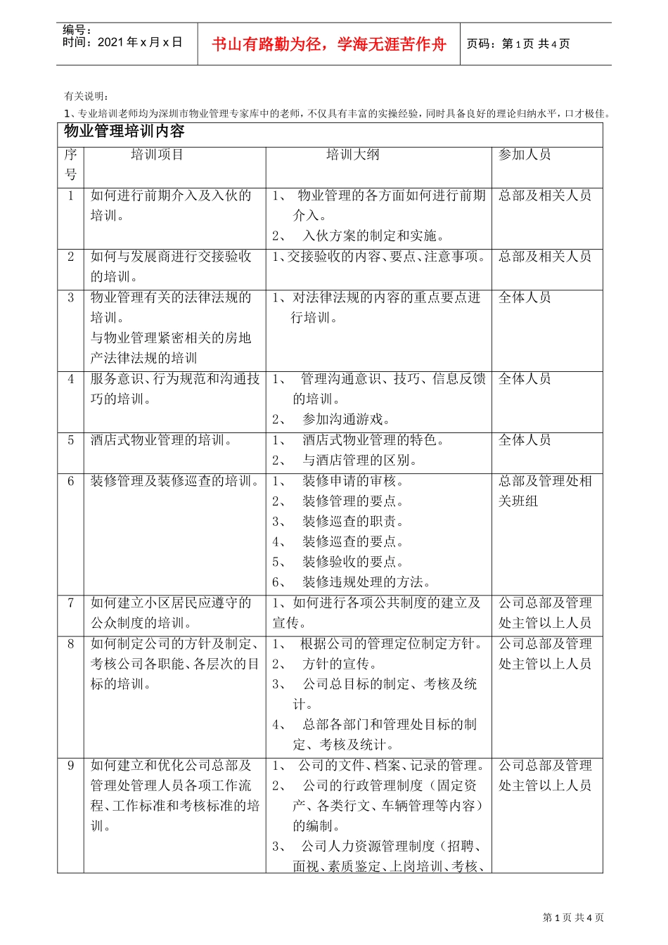 物业管理培训内容(DOC5页)_第1页