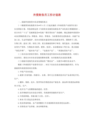 外资财务月工作计划表 