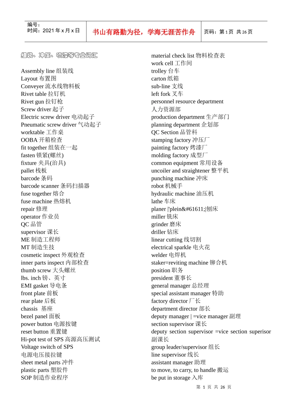 机械专业术语(英语)_第1页