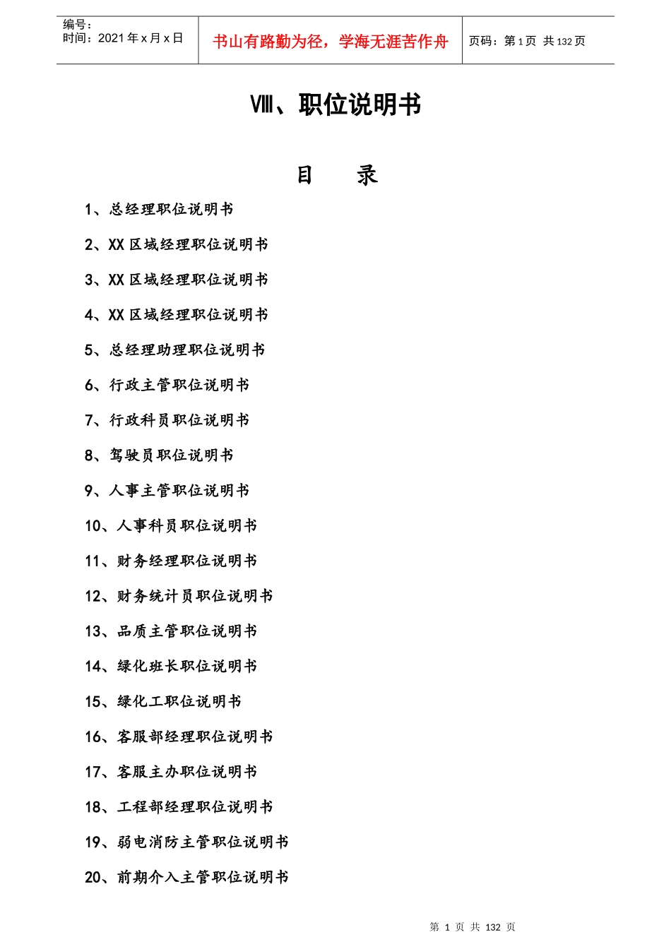 物业公司职位说明书(套)_第1页