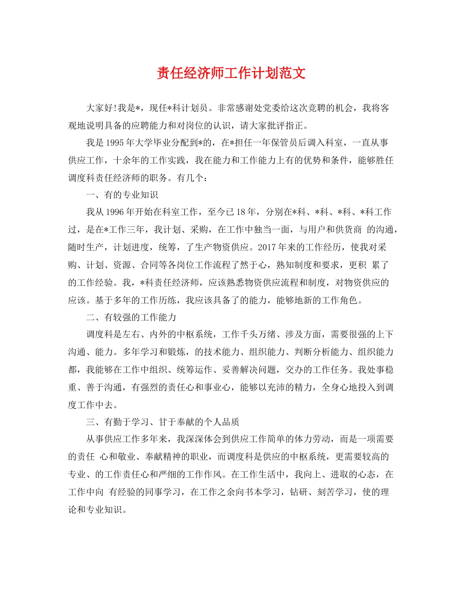 责任经济师工作计划范文 _第1页