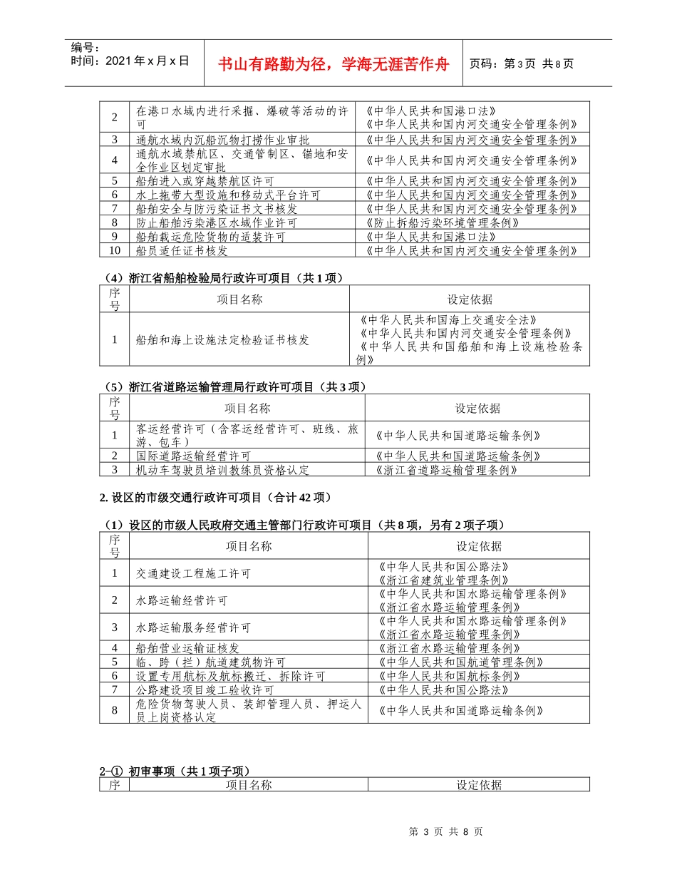 浙江省交通系统行政许可项目汇总表_第3页