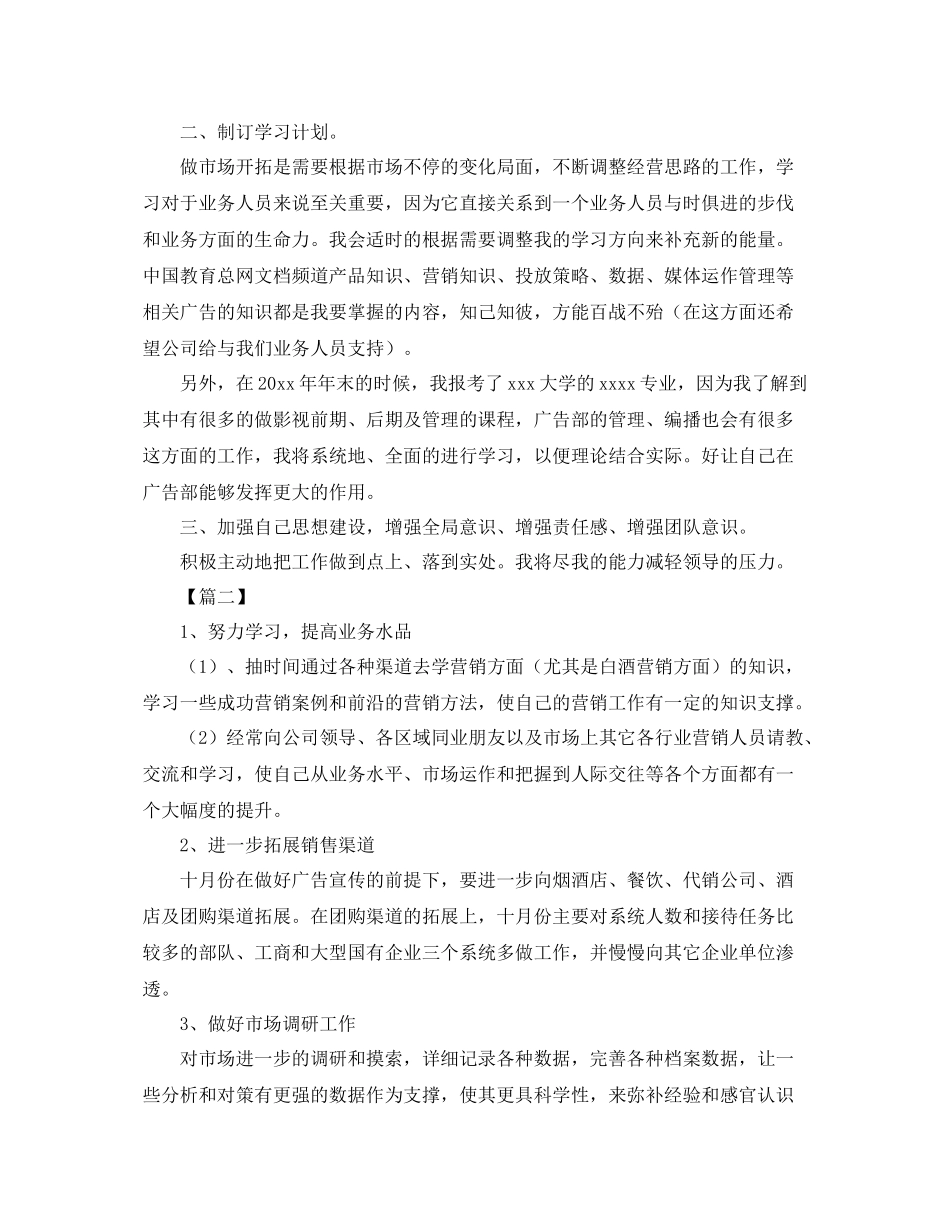 白酒业务员工作计划模板 _第2页