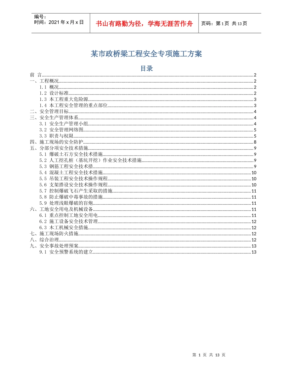 某市政桥梁工程安全专项施工方案_第1页