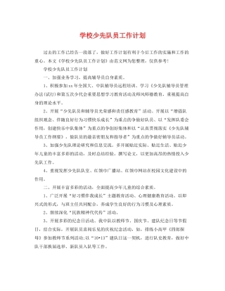 学校少先队员工作计划 