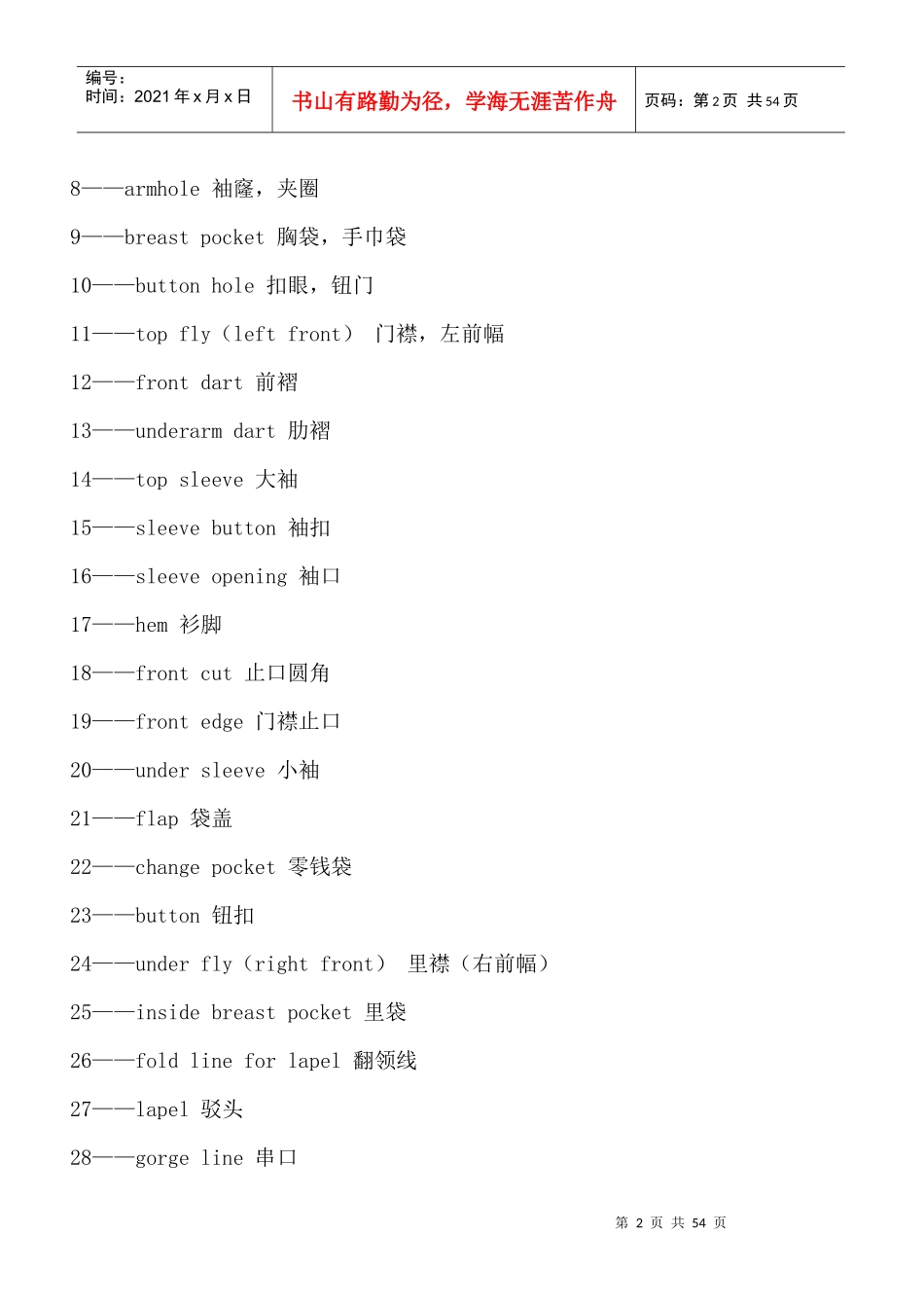服装部位中英对照doc50(1)_第2页