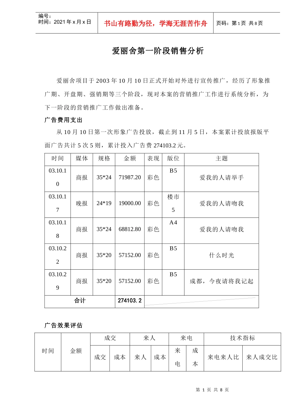 某某房地产第一阶段销售分析_第1页