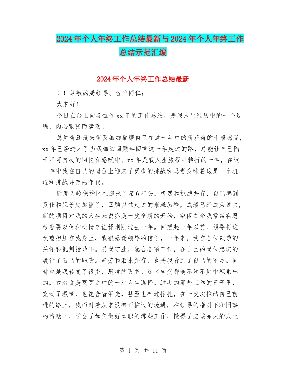 2024年个人年终工作总结最新与2024年个人年终工作总结示范汇编_第1页