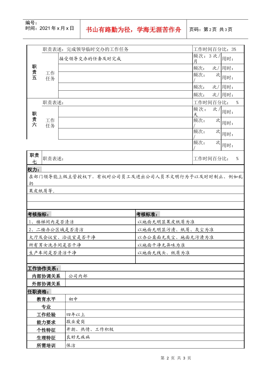 某服装生产企业保洁员职位说明书_第2页