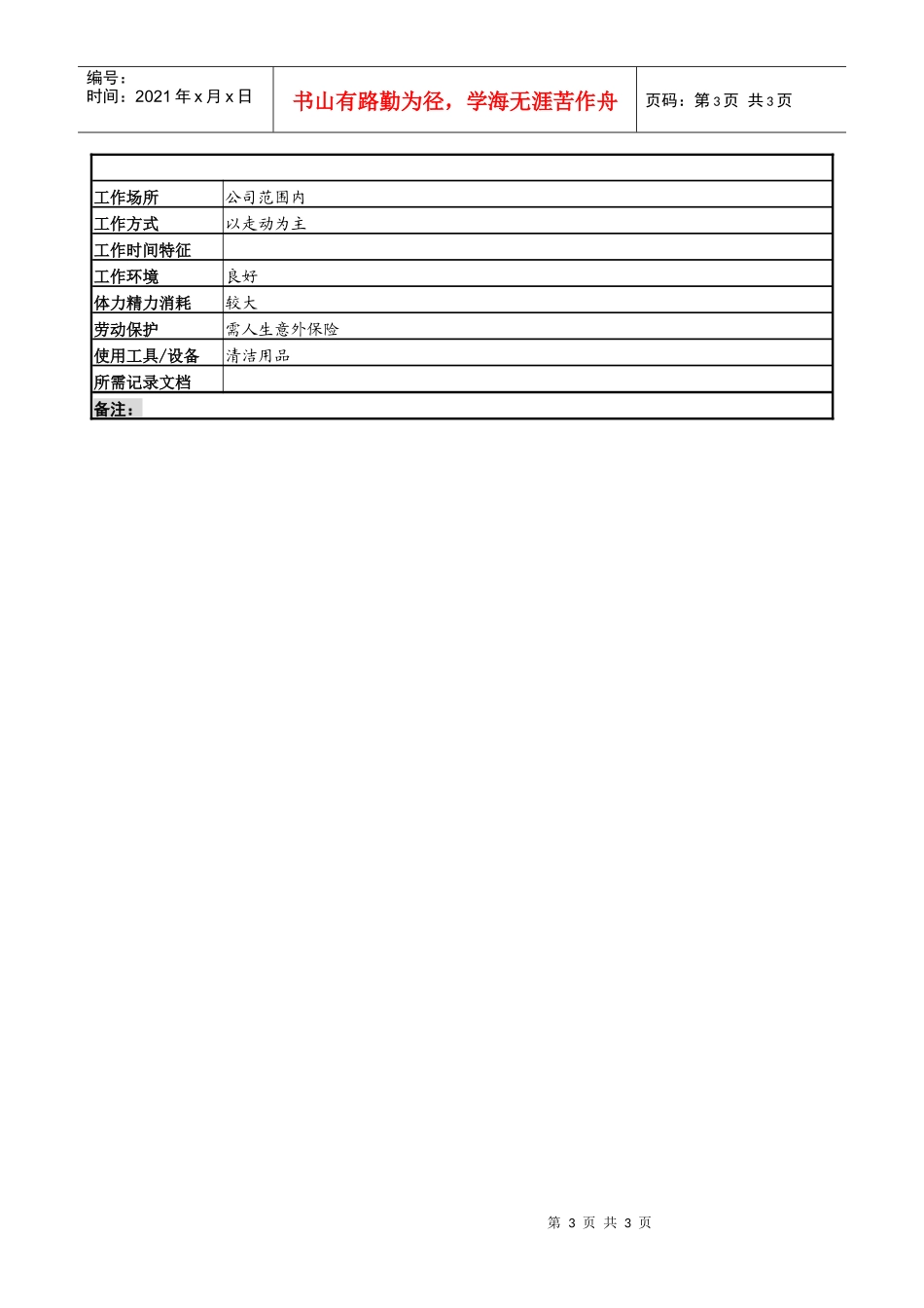 某服装生产企业保洁员职位说明书_第3页