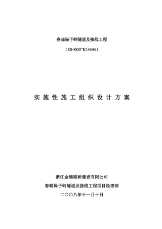 春晓垛子岭隧道及接线工程实施性施工组织设计方案