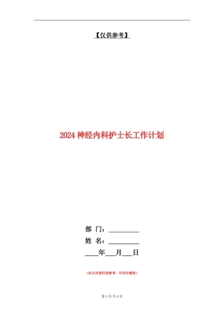 2024神经内科护士长工作计划