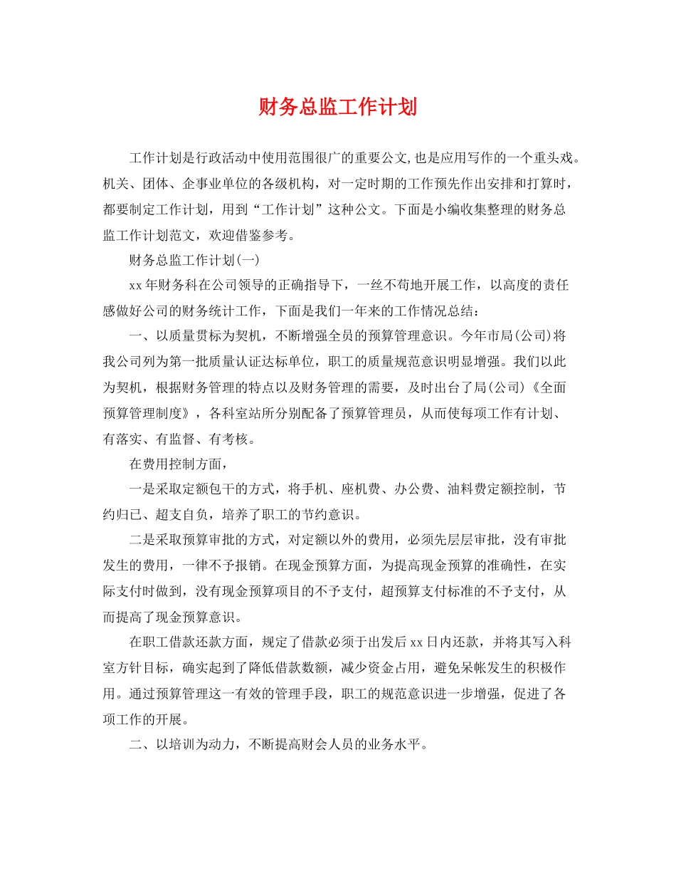 财务总监工作计划 _第1页