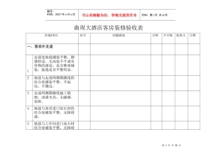 曲周大酒店客房检查表