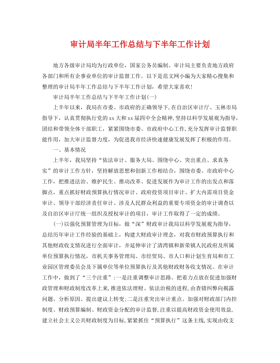审计局半年工作总结与下半年工作计划 _第1页