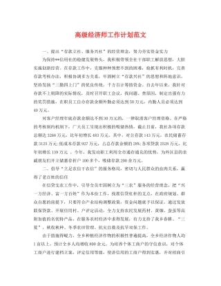 高级经济师工作计划范文 