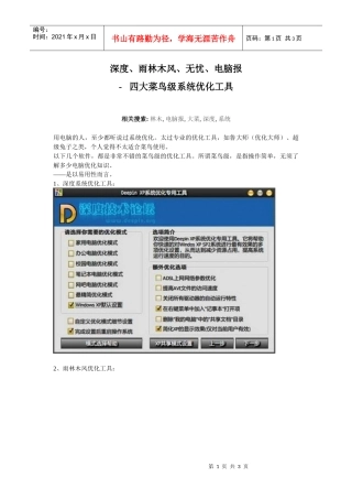 深度、雨林木风、无忧、电脑报-四大菜鸟级系统优化工具