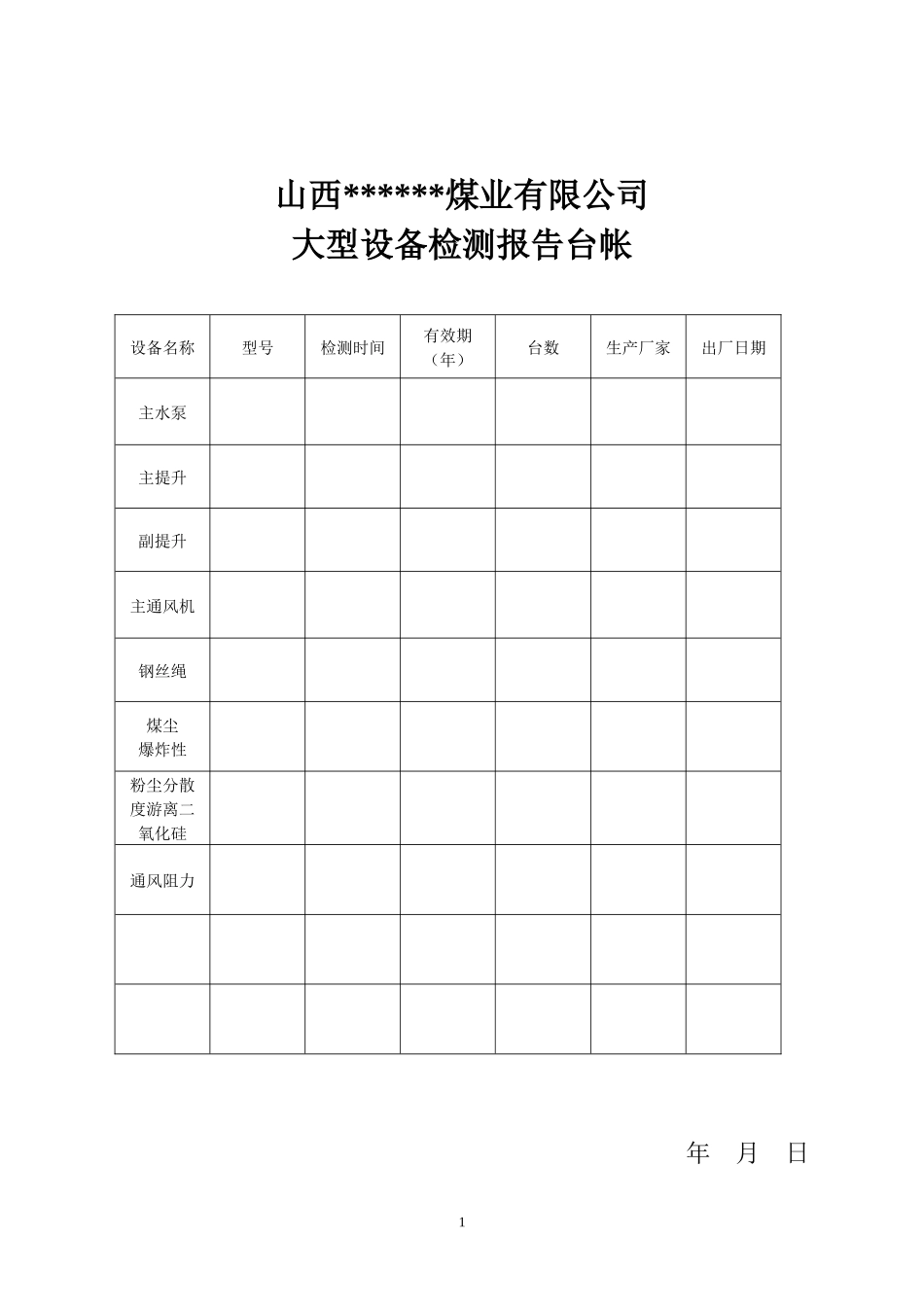 煤矿用各种表格样式_第1页