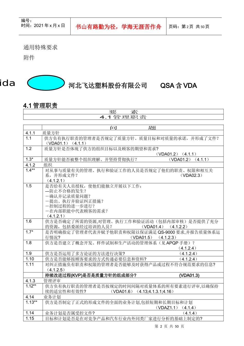 河北飞达塑料股份有限公司QSA含VDA(1)_第2页