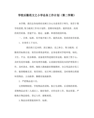 学校后勤范文小学总务工作计划（第二学期）