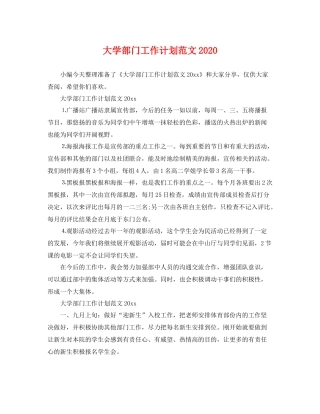 大学部门工作计划范文2021 
