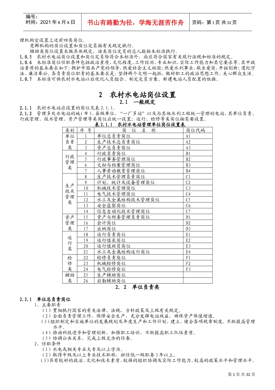 水利系统农村水电站岗位设置规范_第2页