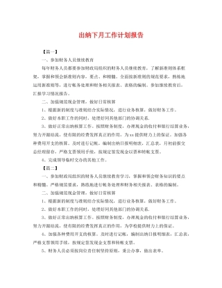 出纳下月工作计划报告 