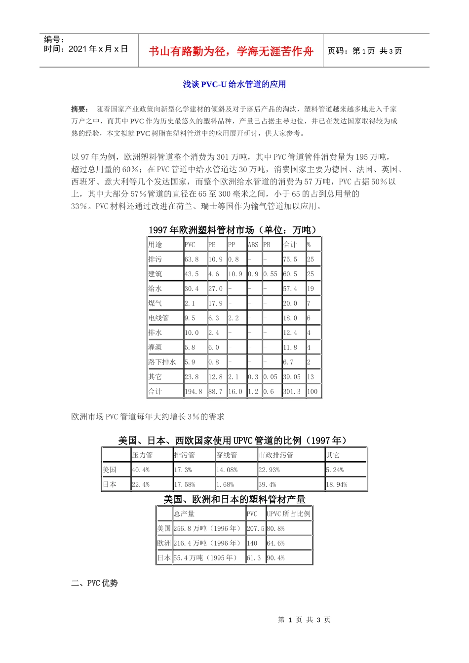 浅谈PVCU给水管道的应用_第1页