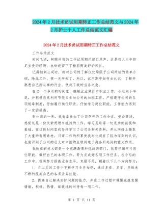 2024年2月技术员试用期转正工作总结范文与2024年2月护士个人工作总结范文汇编
