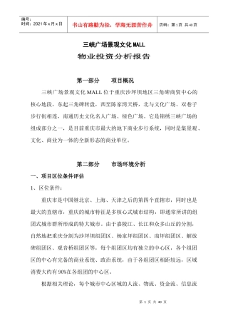 某某广场MALL物业投资分析报告