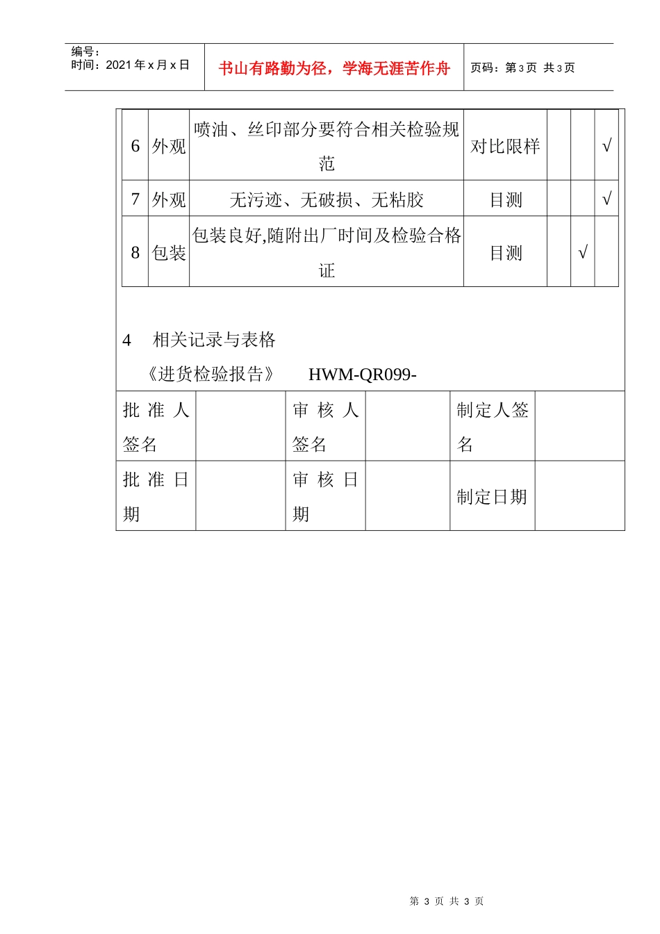 某电子公司进货检验规作业指导书(耳麦）_第3页
